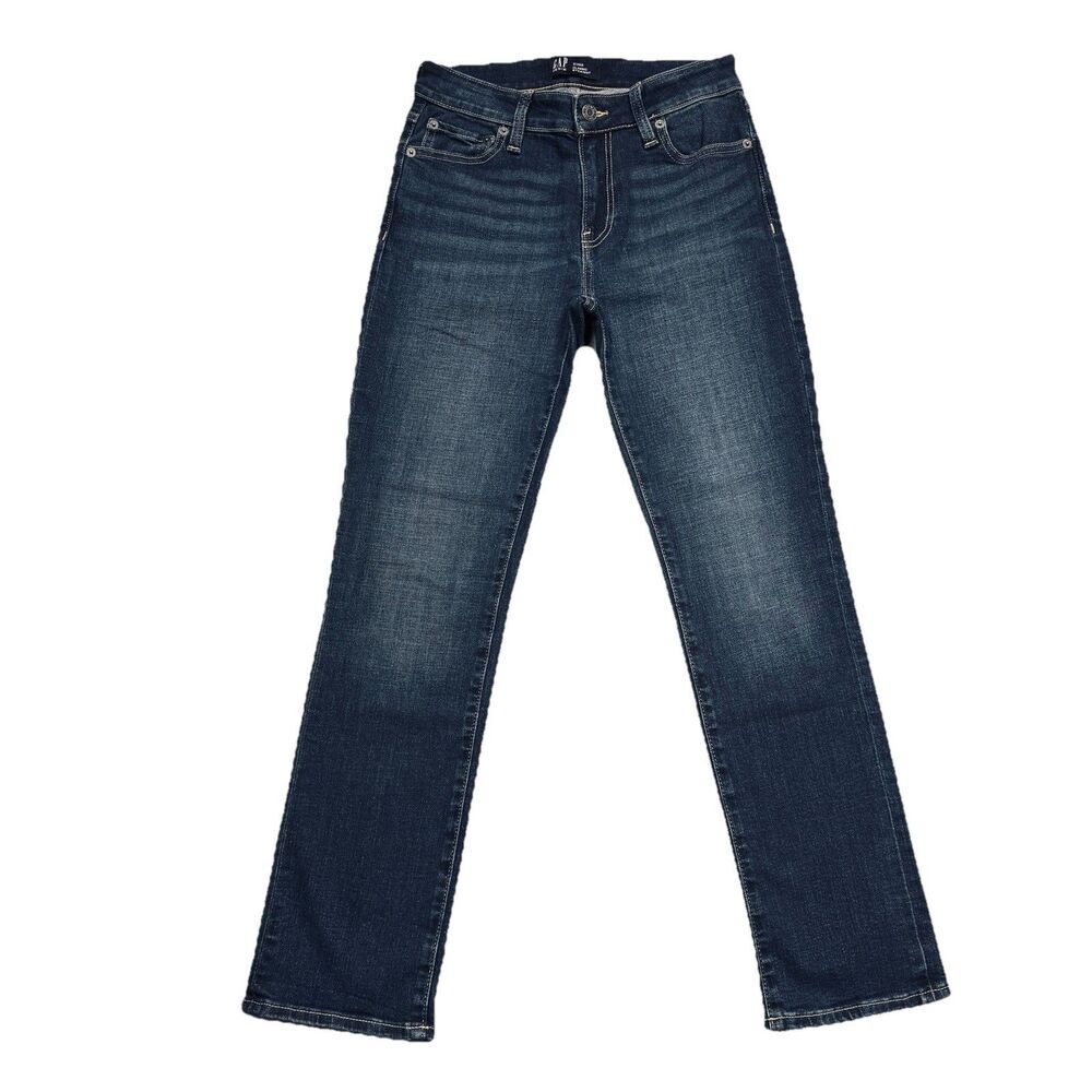 Gap Classic Straight Jeans 2/26S (26x27) Dark Wash Blue Denim Stretch Womens